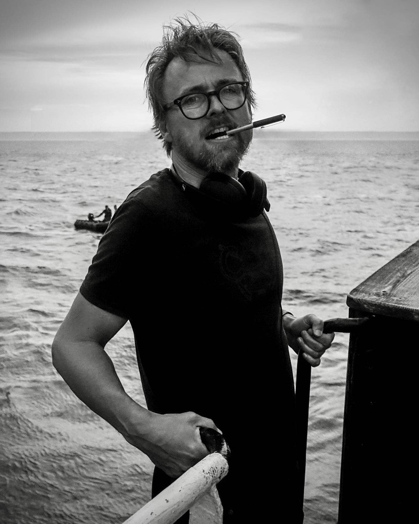 Director Joachim Rønning on the set of the biographical sports drama film