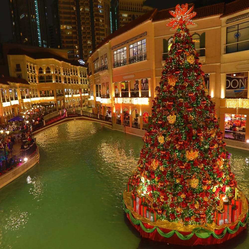 A floating Christmas tree is the main attraction at the Venice Grand Canal in McKinley Hill. A floating Christmas tree is the main attraction at the Venice Grand Canal in McKinley Hill.